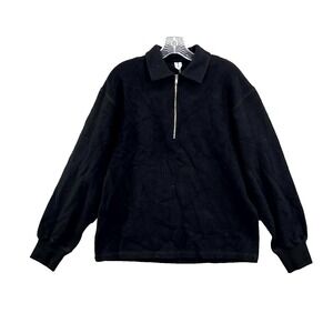 Arket Oversized Wool Sweater Mens Small Black‎ Half Zip Preppy Corpore Academia
